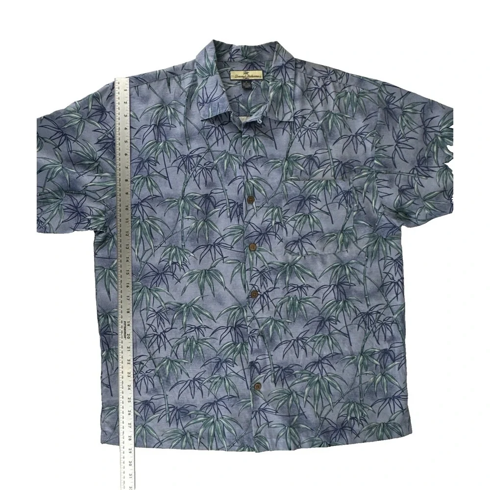 Tommy Bahama Men's Silk‎ Hawaiian Shirt Blue Palm Print Short Sleeve Button-Up M